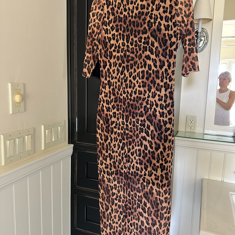 Alice + Olivia Leopard Print Midi Dress, sheer but lined. Excellent cond’n